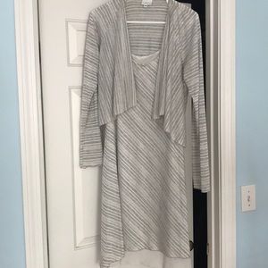 Cute gray and white summer dress with jacket.